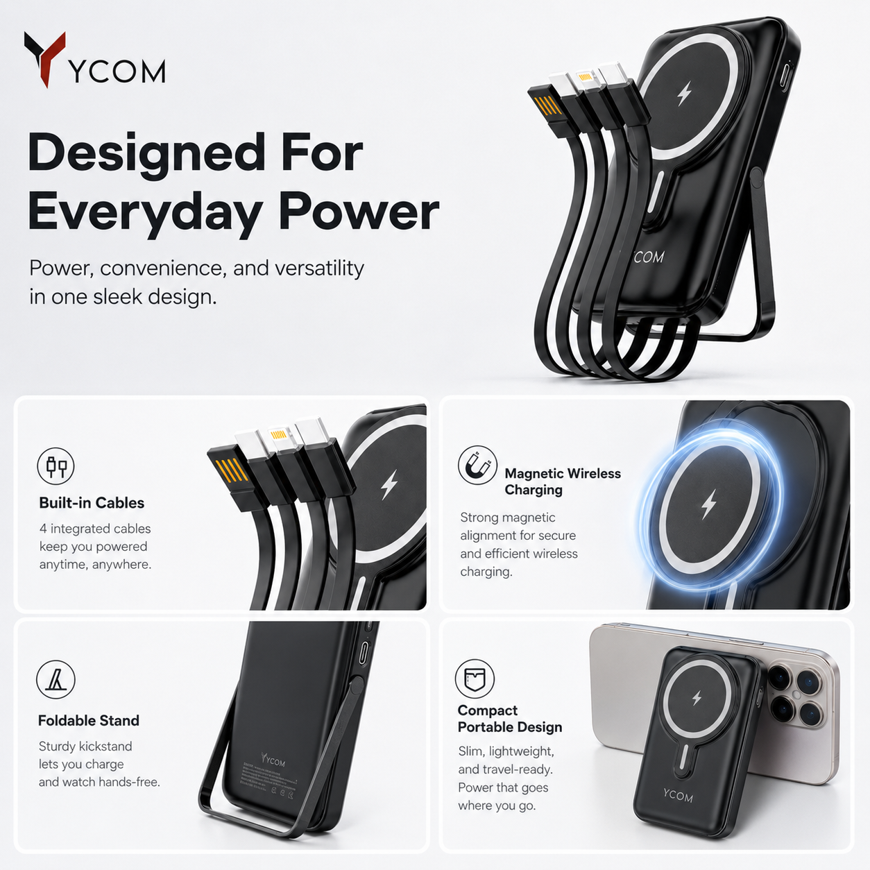 YCOM Power Safe 66 — 12000mAh Power Bank with 66W Fast Charging