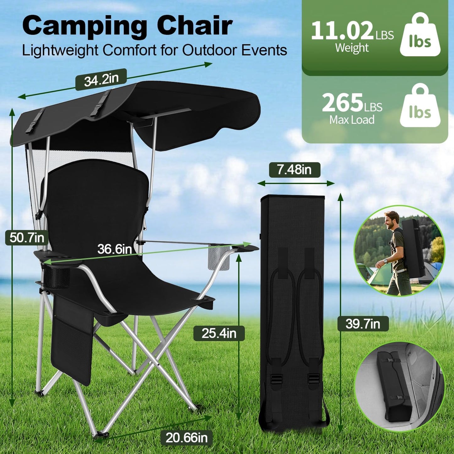 Portable Camping Chair with Canopy