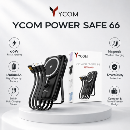 YCOM Power Safe 66 — 12000mAh Power Bank with 66W Fast Charging