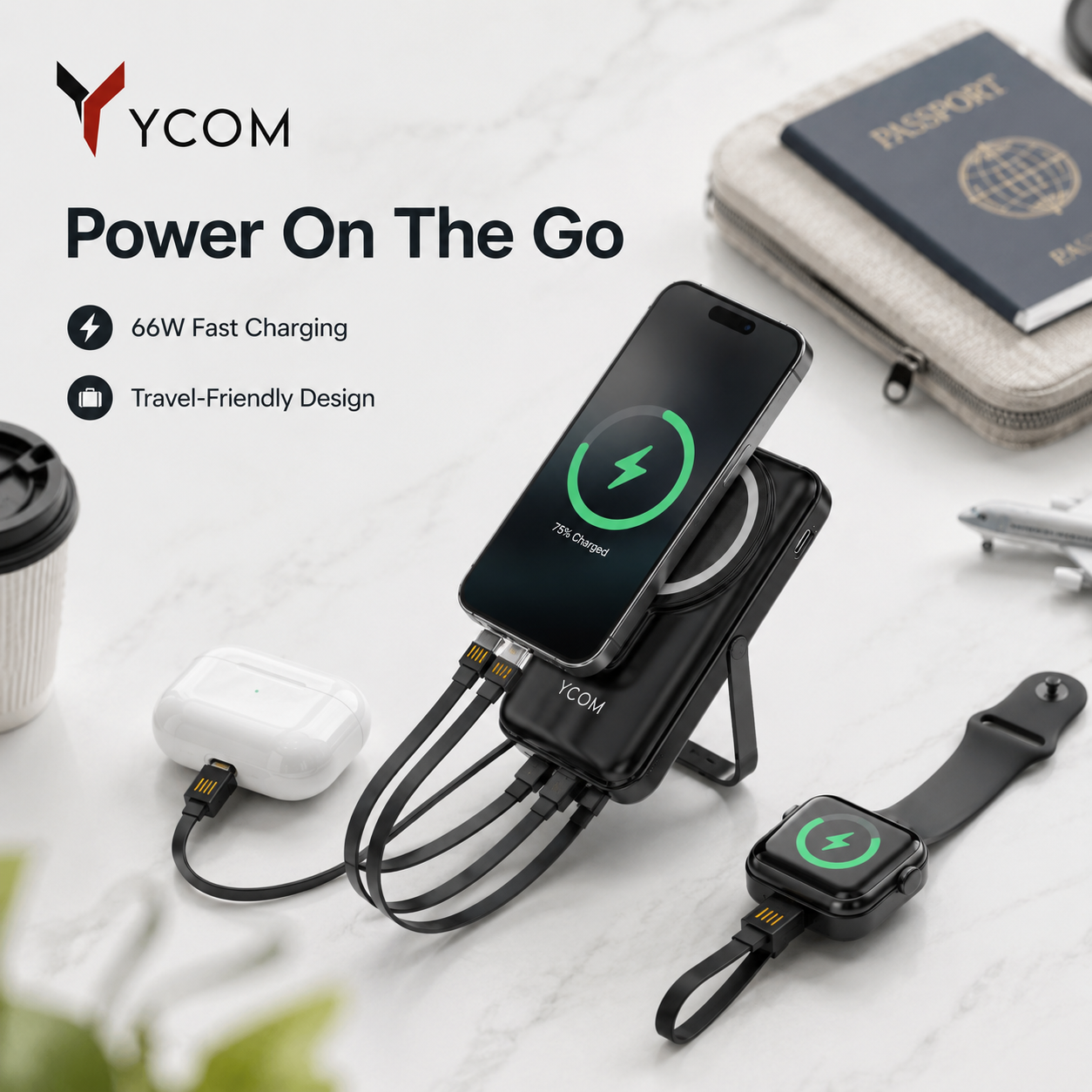 YCOM Power Safe 66 — 12000mAh Power Bank with 66W Fast Charging