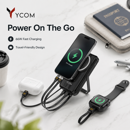 YCOM Power Safe 66 — 12000mAh Power Bank with 66W Fast Charging