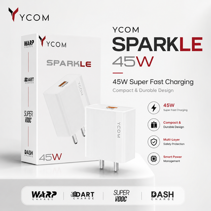 YCOM Sparkle 45W Fast Charger — Super Fast Charging Wall Adapter