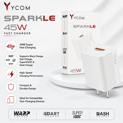 YCOM Sparkle 45W Fast Charger — Super Fast Charging Wall Adapter