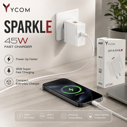 YCOM Sparkle 45W Fast Charger — Super Fast Charging Wall Adapter