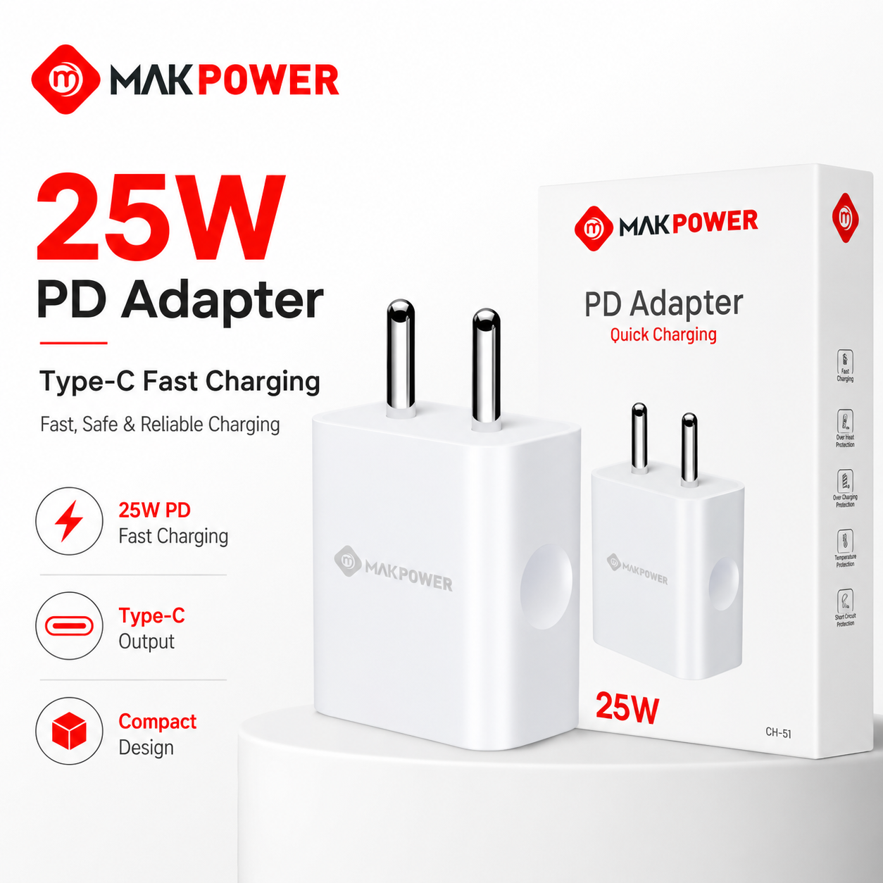 MAKPOWER 25W PD Adapter — Type-C Fast Charging Wall Charger (CH-51)