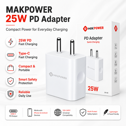 MAKPOWER 25W PD Adapter — Type-C Fast Charging Wall Charger (CH-51)