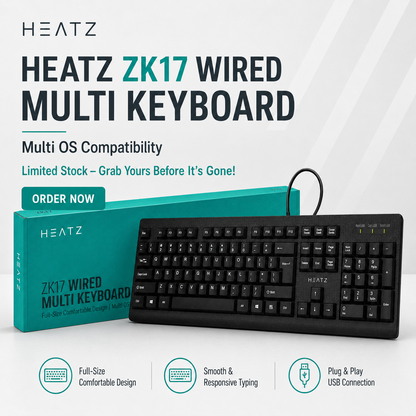 HEATZ ZK17 Wired Multi Keyboard — Full-Size Comfortable Design