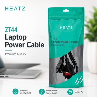 HEATZ ZT44 Laptop Power Cable — Premium Quality (Indian Pin)