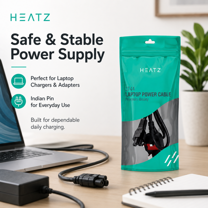 HEATZ ZT44 Laptop Power Cable — Premium Quality (Indian Pin)