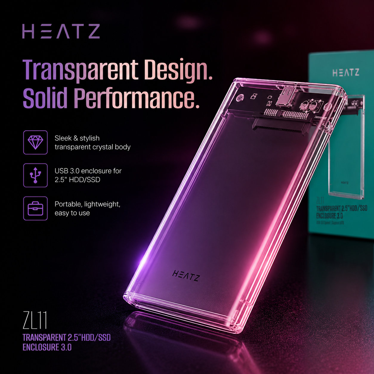 HEATZ ZL11 Transparent 2.5" HDD/SSD Enclosure 3.0 — Crystal Drive X