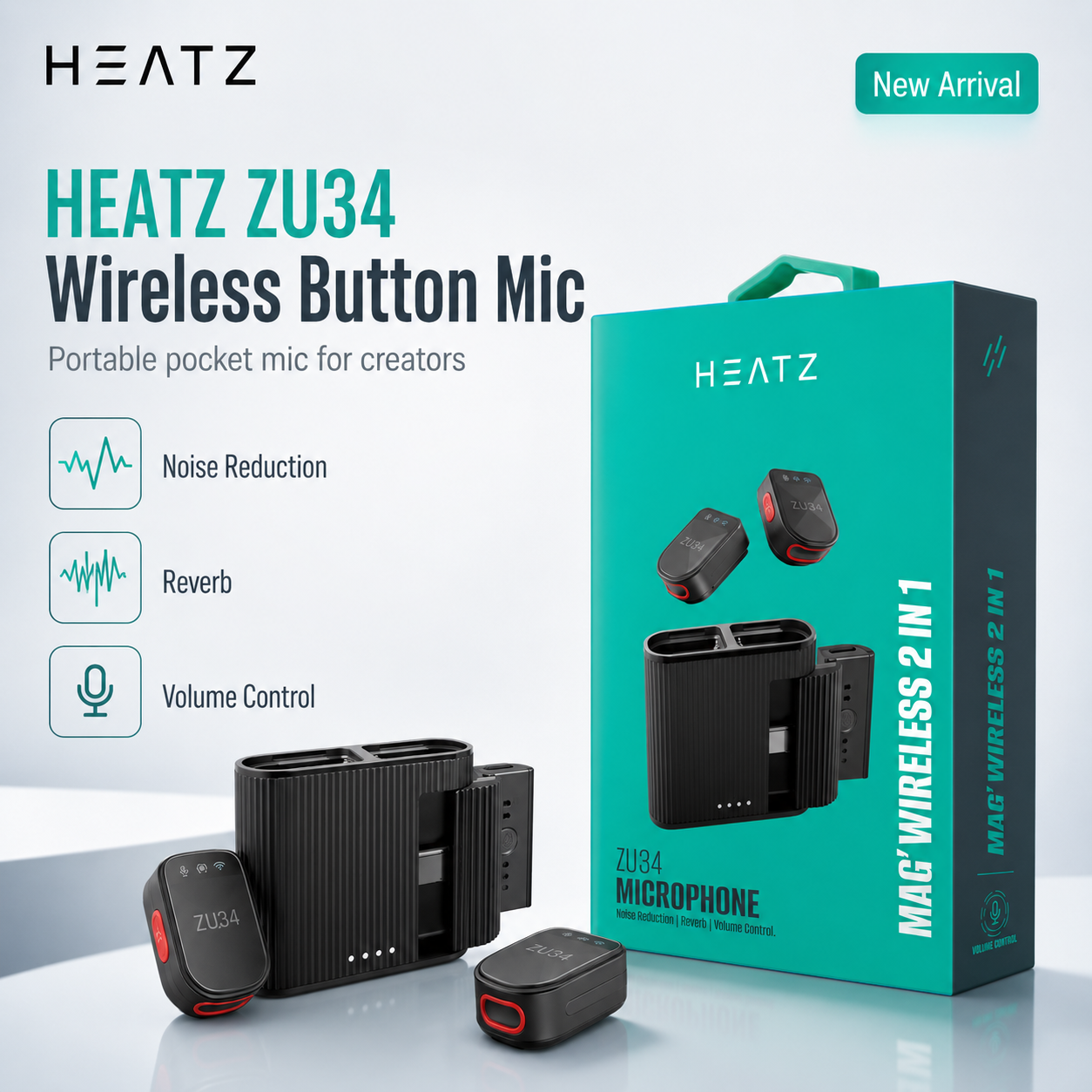 HEATZ ZU34 Wireless Button Mic — Mag' Wireless 2 in 1 Microphone