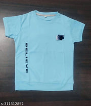 Cotton Blend Round Neck Printed T-Shirt for Boys (Sky Blue, 2-3 Years)